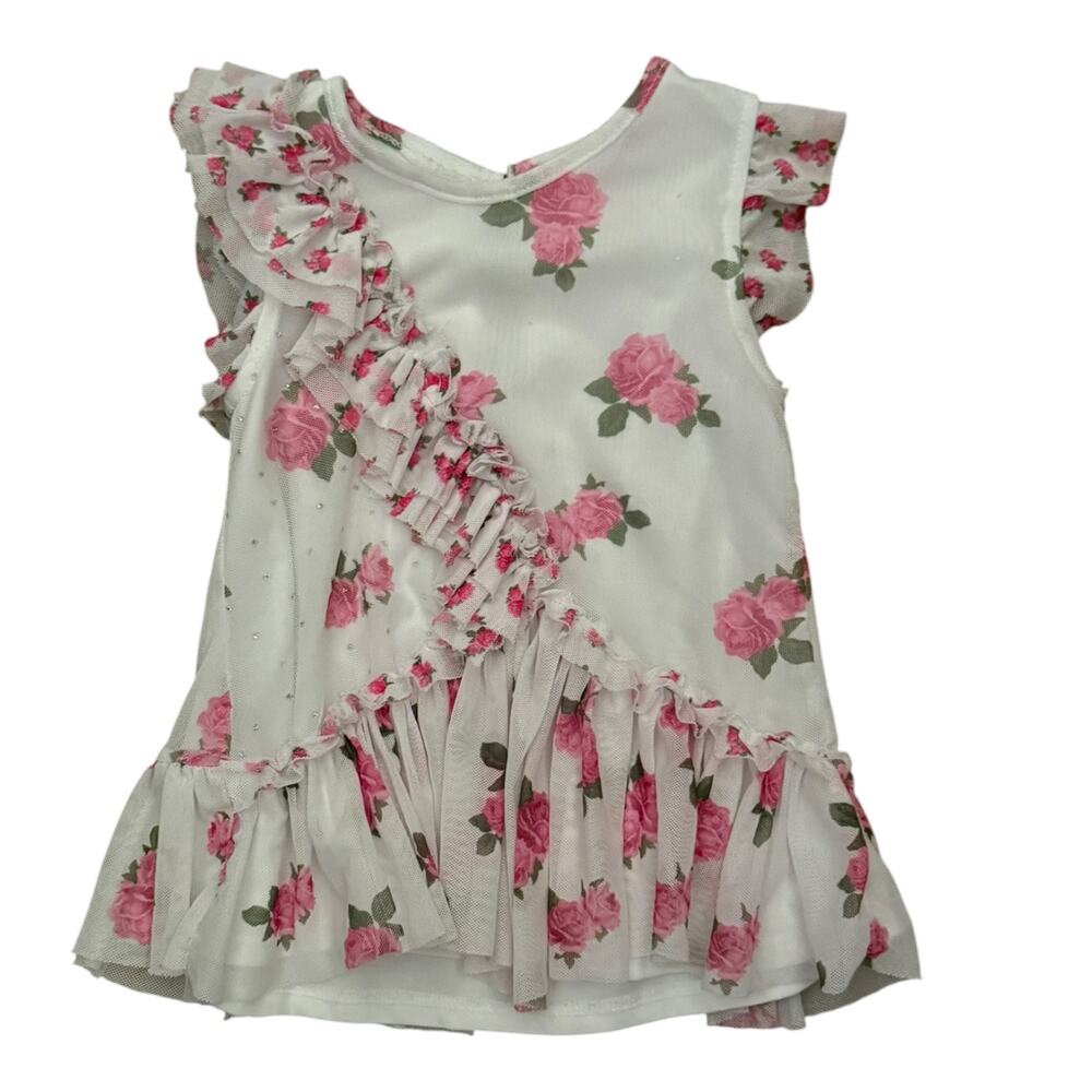 Betsey Johnson White Pink Rose Dress Size 24 Months